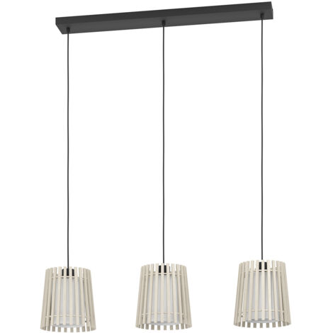 Lampadario A Sospensione Contemporaneo Fattoria Acciaio Nero Legno 3 Luci E27