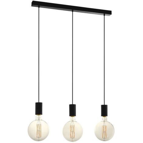 Lampadario A Sospensione Contemporaneo Pozueta Acciaio Nero 3 Luci E27