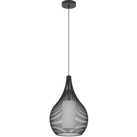 Lampadario A Sospensione Contemporaneo Razoni 1 Acciaio Nero Vetro 1 Luce E27
