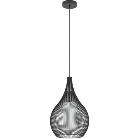Lampadario A Sospensione Contemporaneo Razoni 1 Acciaio Nero Vetro 1 Luce E27