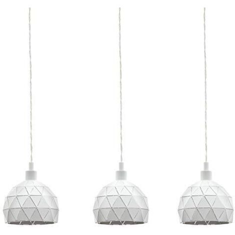 Lampadario A Sospensione Contemporaneo Roccaforte Acciaio Bianco 3 Luci E14
