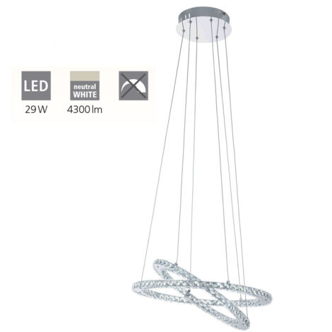 Lampadario A Sospensione Contemporaneo Varrazo Acciaio Cromo 1 Luce Led 29W