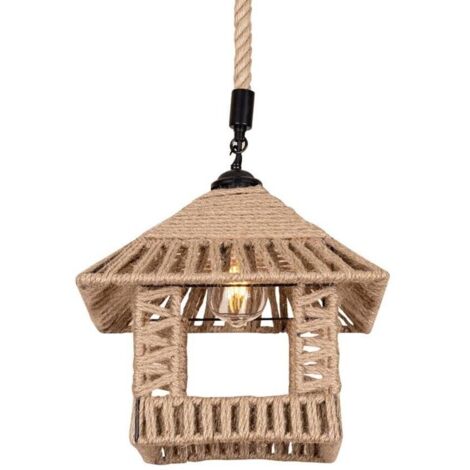 Lampadario A Sospensione Corda In Canapa Stile Vintage Country Portalampada E27