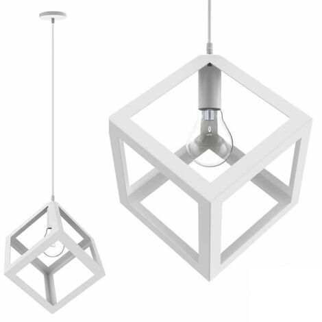Lampadario a sospensione cubo attacco E27 pendente cubico design moderno bianco nero portalampada geometrico in metallo Bianco