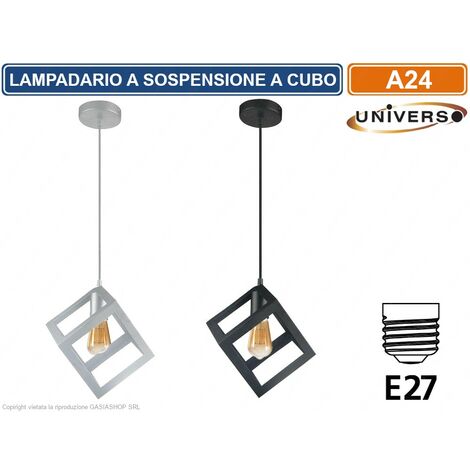 Lampadario a sospensione cubo attacco E27 pendente cubico design moderno bianco nero portalampada geometrico in metallo  Nero