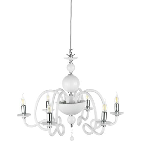 Lampadario a sospensione D75 cm VIVALDI a 6 luci in vetro lavorato a mano BIANCO