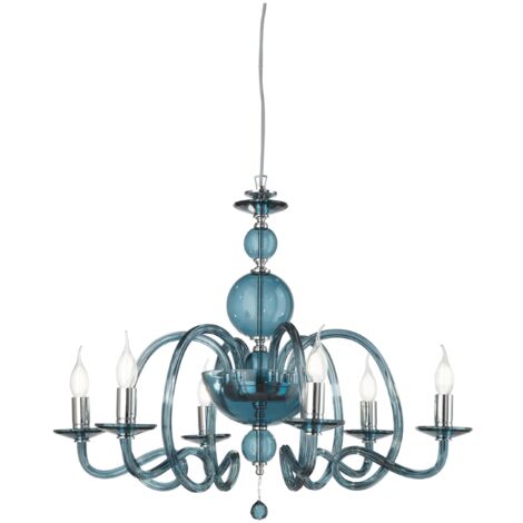 Lampadario a sospensione D75 cm VIVALDI a 6 luci in vetro lavorato a mano OTTANIO