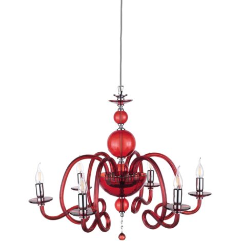 Lampadario a sospensione D75 cm VIVALDI a 6 luci in vetro lavorato a mano RUBINO