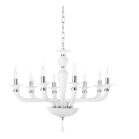Lampadario a sospensione D82 cm VILLA a 8 luci in vetro lavorato a mano BIANCO