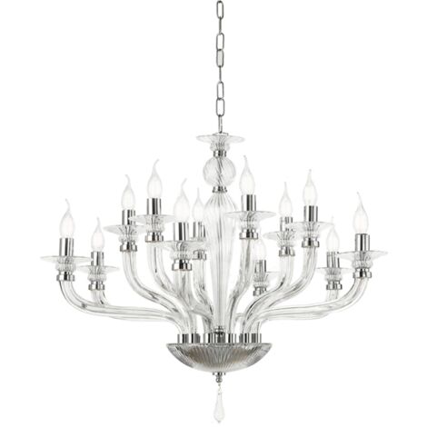 Lampadario a sospensione D85 cm VILLA a 12 luci in vetro lavorato a mano CROMO