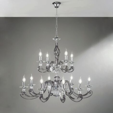 Lampadario a sospensione D93 cm 1306 in vetro soffiato lavorato a mano 8+4 luci FUME