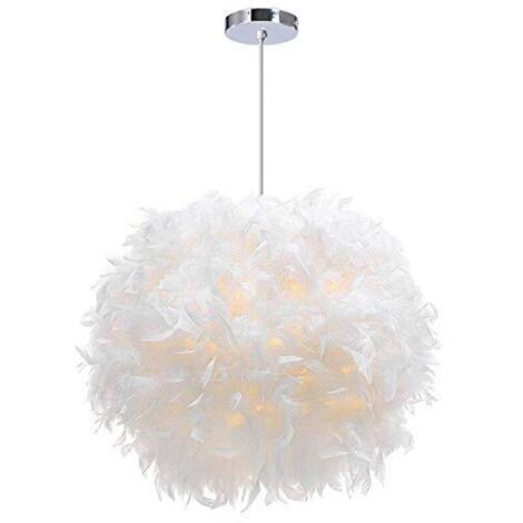 Lampadario a sospensione da 30 cm, lampadario con piume bianche, lampadario a sospensione per camera da letto