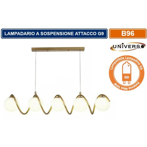 LAMPADARIO A SOSPENSIONE DA SOFFITTO TWISTER CON 5 SFERE IN VETRO ATTACCHI PER LAMPADINE G9