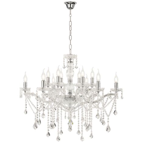 Lampadario a sospensione DAMASCO con decorazioni in cristallo D90 cm Cromo 12 Luci