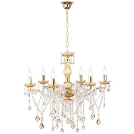Lampadario a sospensione DAMASCO D75 cm con decorazioni in cristallo Ambra 6 Luci