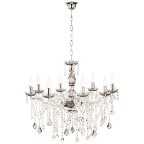Lampadario a sospensione DAMASCO D82 cm con decorazioni in cristallo Fume' 8 Luci