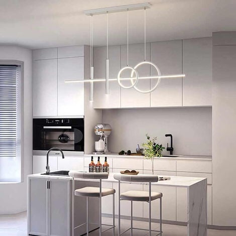 VETRINEINRETE Lampadario a sospensione decorativo con anelli e punto luce di forma cilindrica bianca a luce calda 3000k