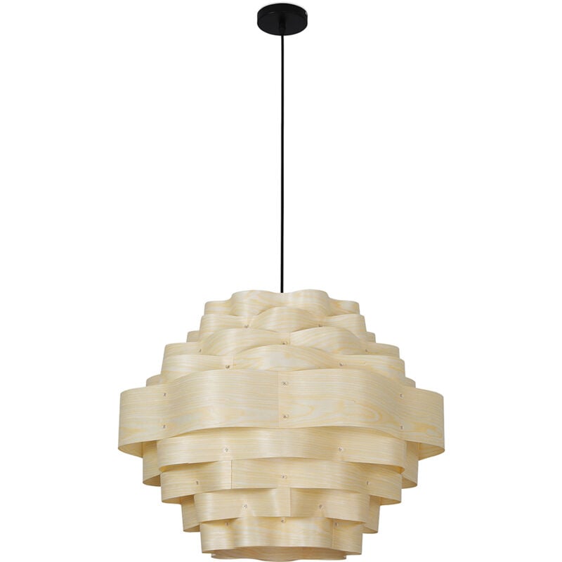Image of Privatefloor - Lampada a soffitto in legno - Lampada a sospensione in stile Boho Bali - Aura Legno naturale - Impiallacciatura di legno, Metallo