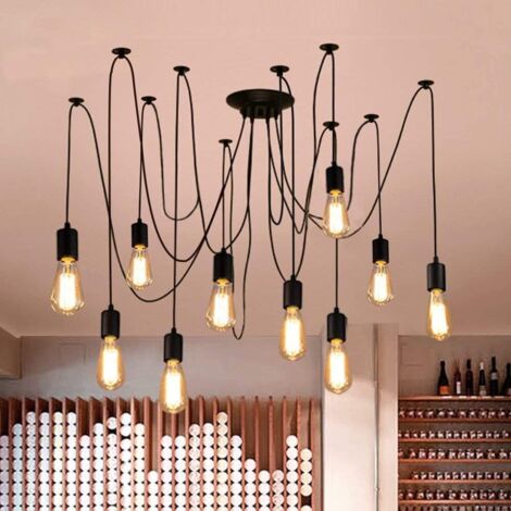 Lampadario a Sospensione E27 Nero 10 Bracci, Lampada da Soffitto Creativo DIY per Soffitto Sala da Pranzo Soggiorno Cucina Bar (1.5m Regolabile)
