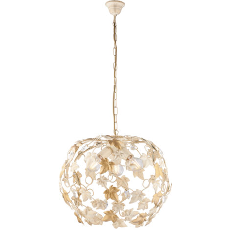 Lampadario a sospensione ferro Avorio Oro e strass tre luci 50x h45 cm edera