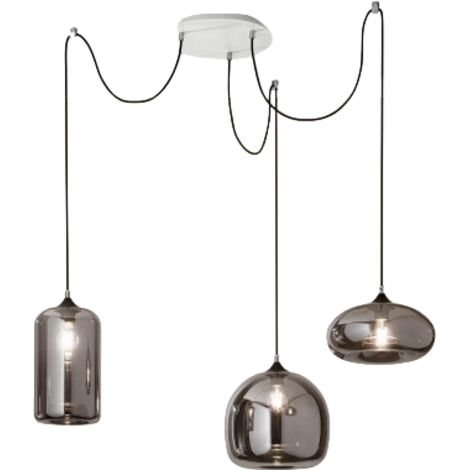 Lampadario a sospensione Fiona a Led in metallo e vetro soffiato fumè 3496-47-126 Fabas Luce