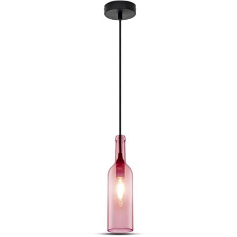 Lampadario a Sospensione Forma Bottiglia In Vetro Colore Rosa Pink Attacco E14 Per Ristorante Sushi Bar SKU-3772