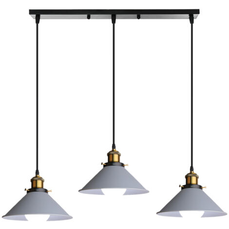 Lampadario a Sospensione Grigio, Moderno Lampada da Soffitto E27 in Metallo Ø22cm Paralume per Sala Cucina Camera da Letto (Rettangolare Base)