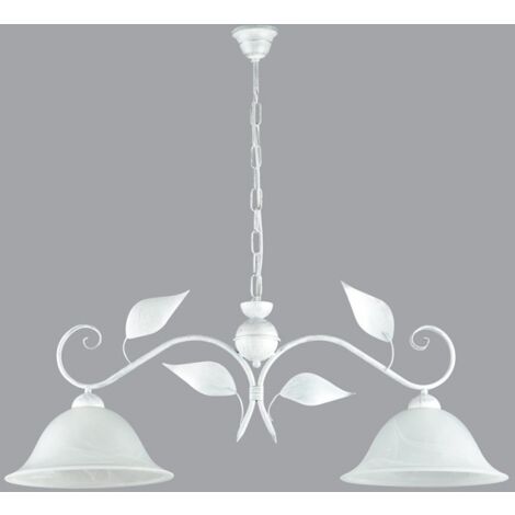 Lampadario a sospensione in ferro Bianco Argento due luci  93x h34 cm