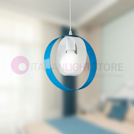 Lampadario a sospensione in ferro Bianco Azzurro una luce 25x h27 cm