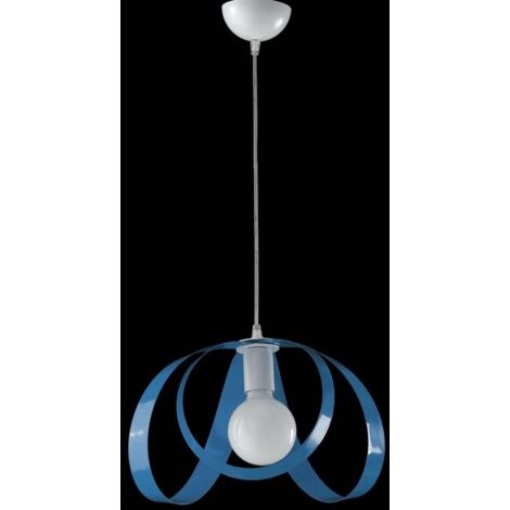 Lampadario a sospensione in ferro Bianco Azzurro una luce 32x h24 cm