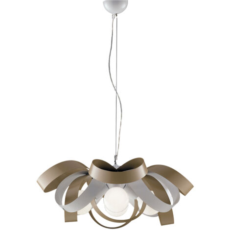 Lampadario a sospensione in ferro Bianco Tortora quattro luci 66x h28 cm