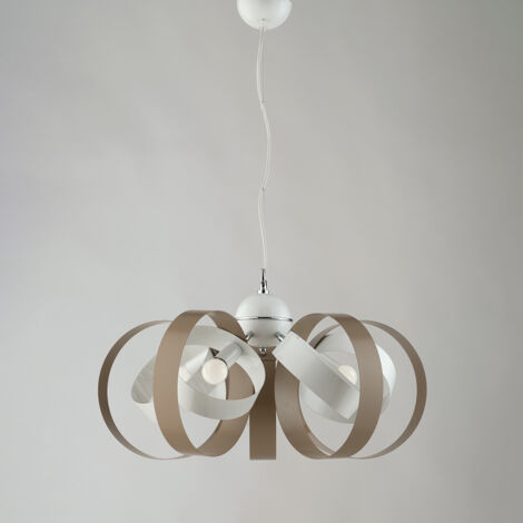Lampadario a sospensione in ferro cinque luci Bianco Tortora 58x h26 cm