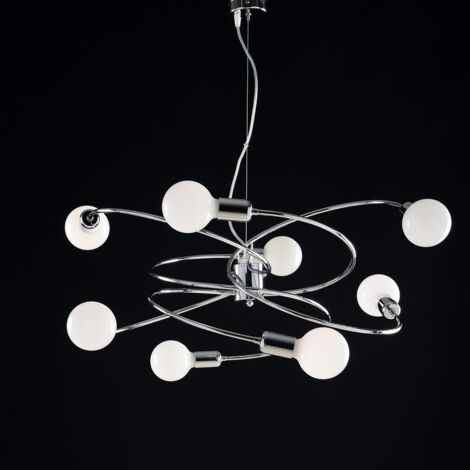 Lampadario a sospensione in ferro cromato otto luci 70x h33 cm