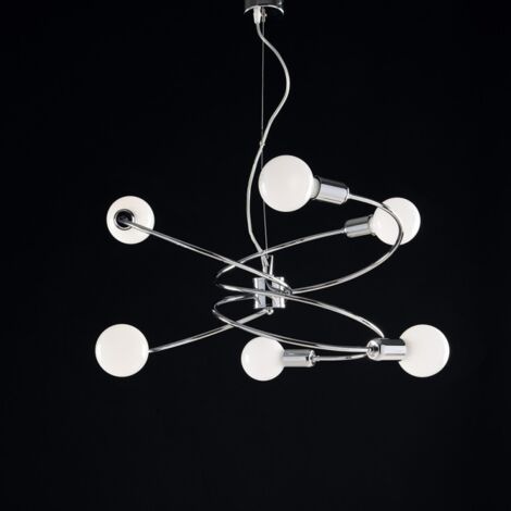 Lampadario a sospensione in ferro cromato sei luci 55x h30 cm