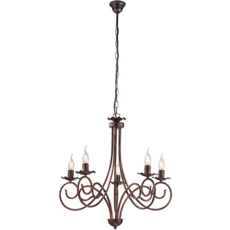 Lampadario a sospensione in ferro Nero DECO Rame cinque luci 57x h60 cm
