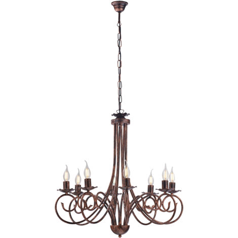 Lampadario a sospensione in ferro Nero DECO Rame otto luci 67x h68 cm