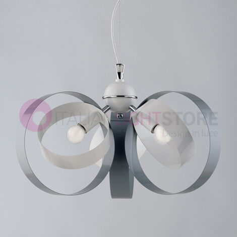 Lampadario a sospensione in ferro tre luci Bianco Grigio 44x h26 cm