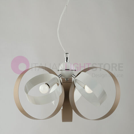 Lampadario a sospensione in ferro tre luci Bianco Tortora 44x h26 cm