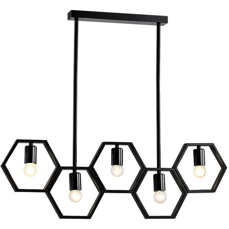 Image of Lampadario a sospensione in metallo nero geometrico con esagoni lampada a soffitto attacco E27