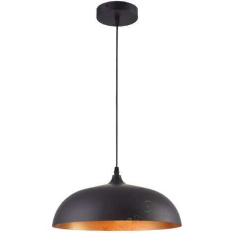 Lampadario a sospensione industriale a campana 35cm in metallo con attacco E27 vintage per salotto cucina nero bianco  Nero