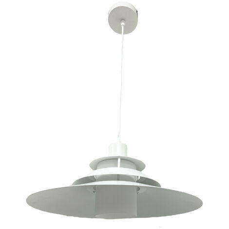 Lampadario a sospensione industriale E27 lampada pendente vintage bianco metallo e vetro