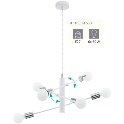 Lampadario a Sospensione Lampada da Soffitto 6 Luci E27 Bianca Gradoli EGLO