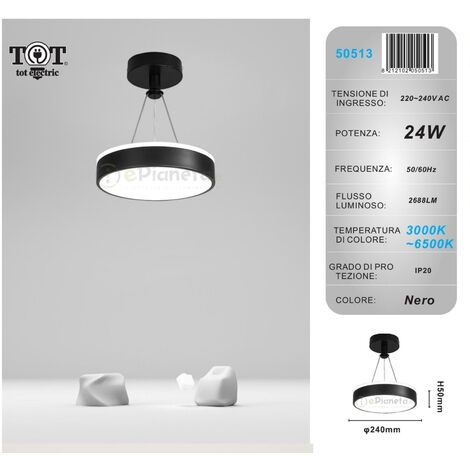 Lampadario a sospensione led 24w cerchio tondo circolare design moderno bianco oro nero luce fredda calda Nero