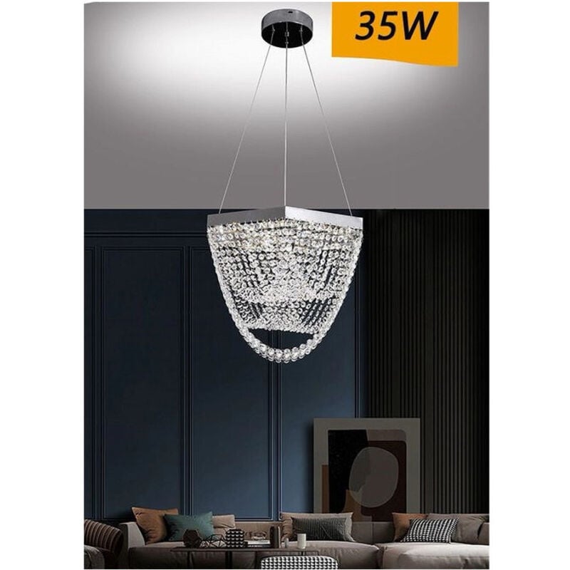 Image of Trade Shop Traesio - Lampadario a Sospensione Led 35 w Design Moderno Cristalli Luce Frossoda 6500k B74 -