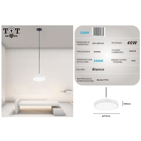 Lampadario a sospensione led 40W bianco cerchio tondo design moderno minimal  Bianco freddo