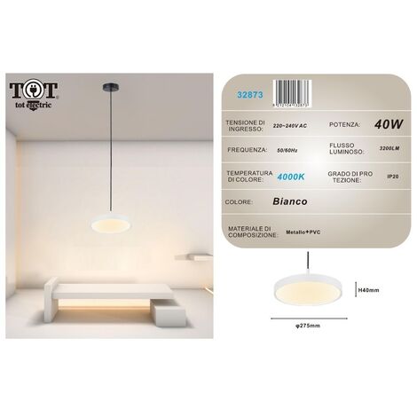 Lampadario a sospensione led 40W bianco cerchio tondo design moderno minimal  Naturale
