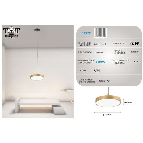 Lampadario a sospensione led 40W oro cerchio tondo design moderno minimal  Bianco freddo