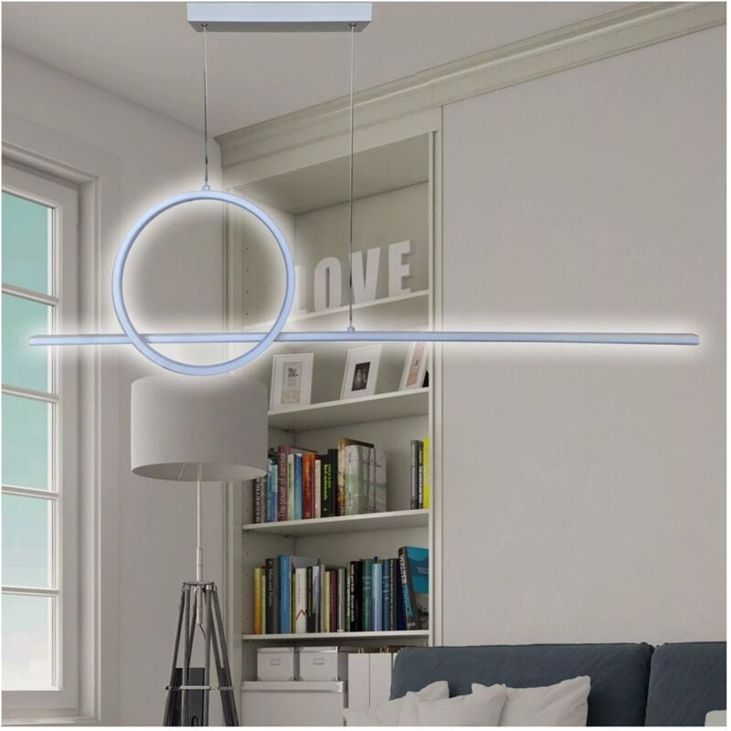 Image of Trade Shop Traesio - Lampadario a Sospensione Led 48w Design Cerchio Linea Bianca Ip20 Luce 6500k 33580 -