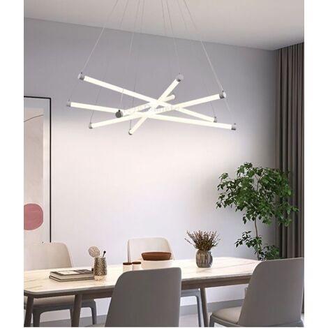 Lampadario a sospensione led 55w con stecche bacchette incrociate design moderno luce bianco naturale  Bianco freddo