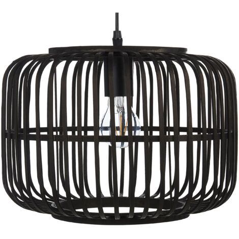 Lampadario a sospensione legno di bambù nero 128 cm lampadario a gabbia boho Macheke